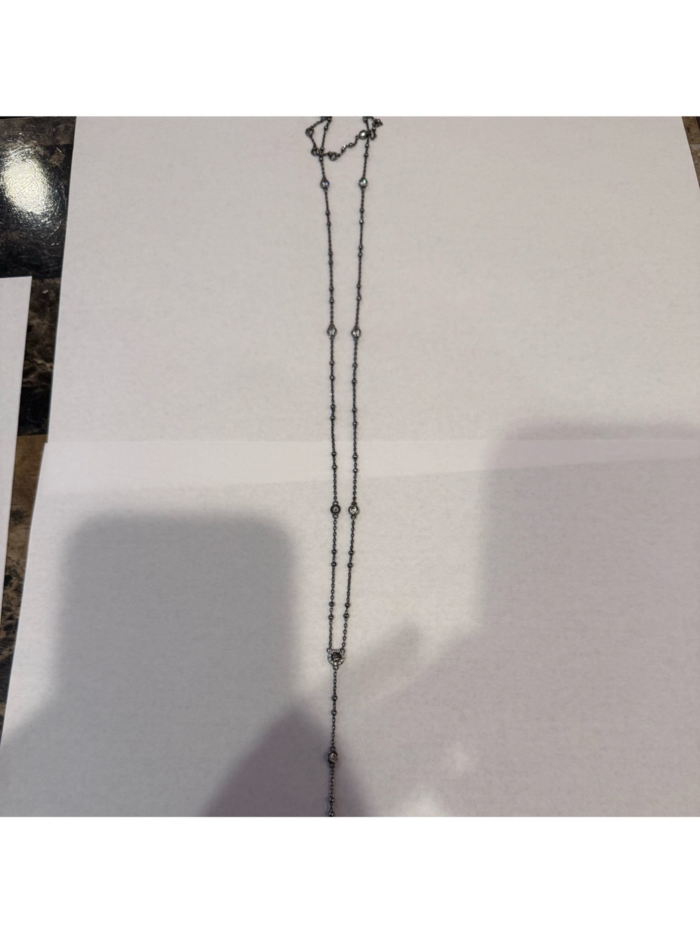 Henri Bendel Gunmetal Lariat Station Necklace - Picture 2 of 11
